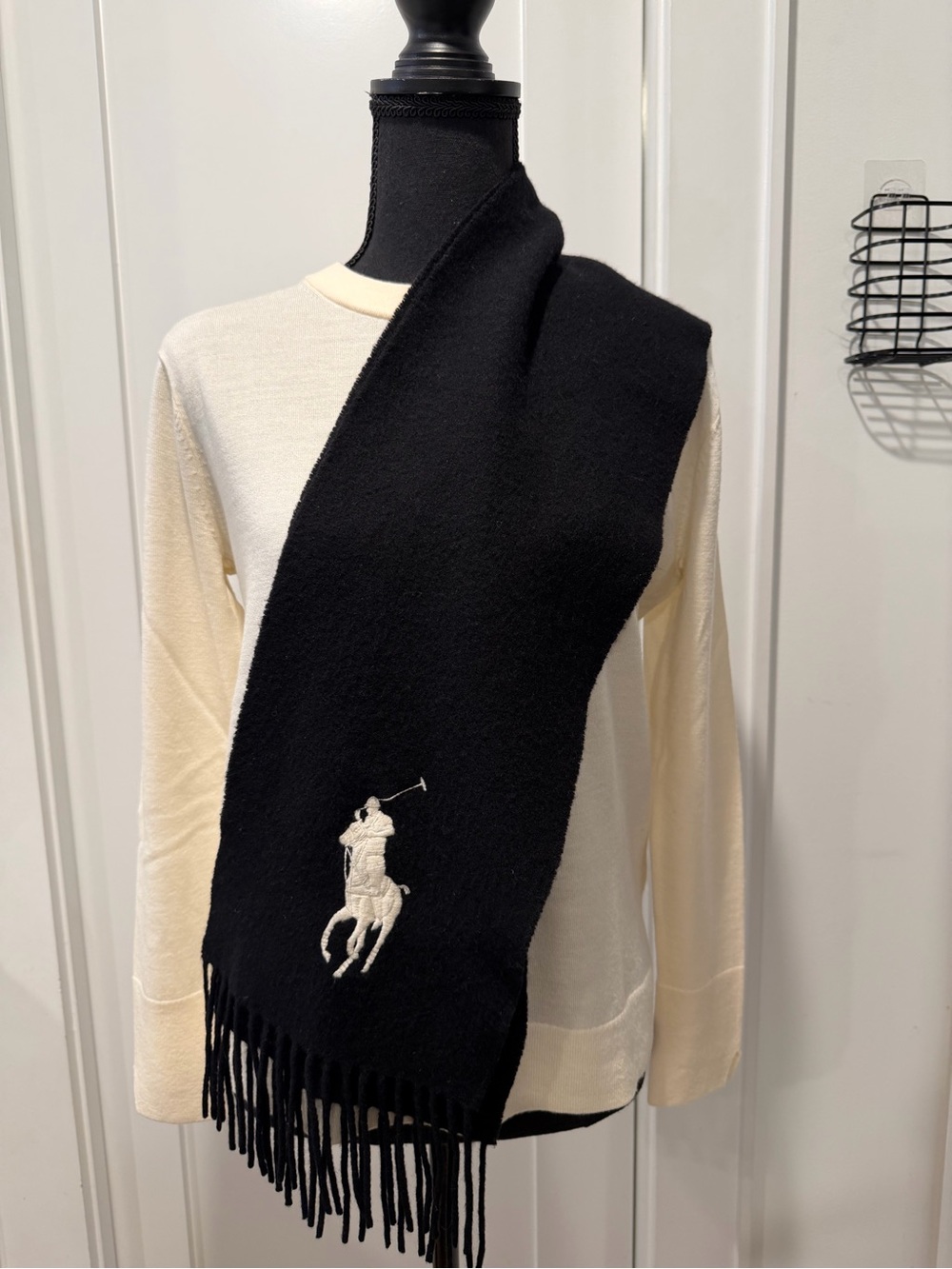 Ralph Lauren Cashmere Lambswool Big Pony Scarf Black NWOT $295 - Picture 3 of 5